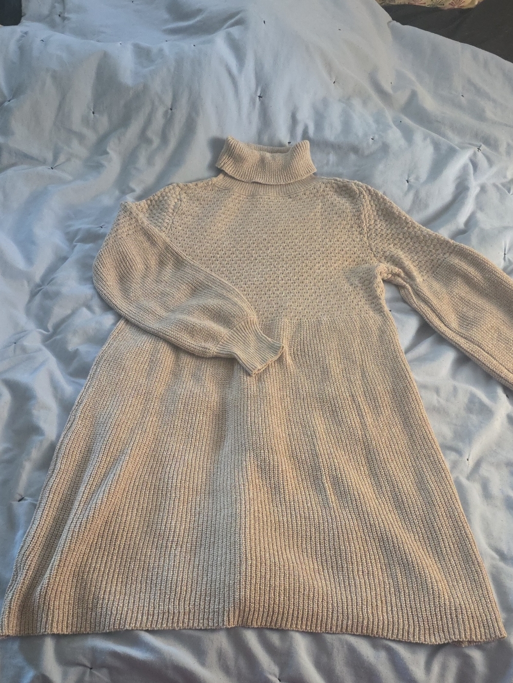 SHEIN Cream Turtleneck Knit Sweater Dress